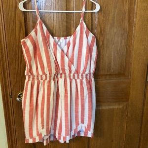 Coral and white striped romper